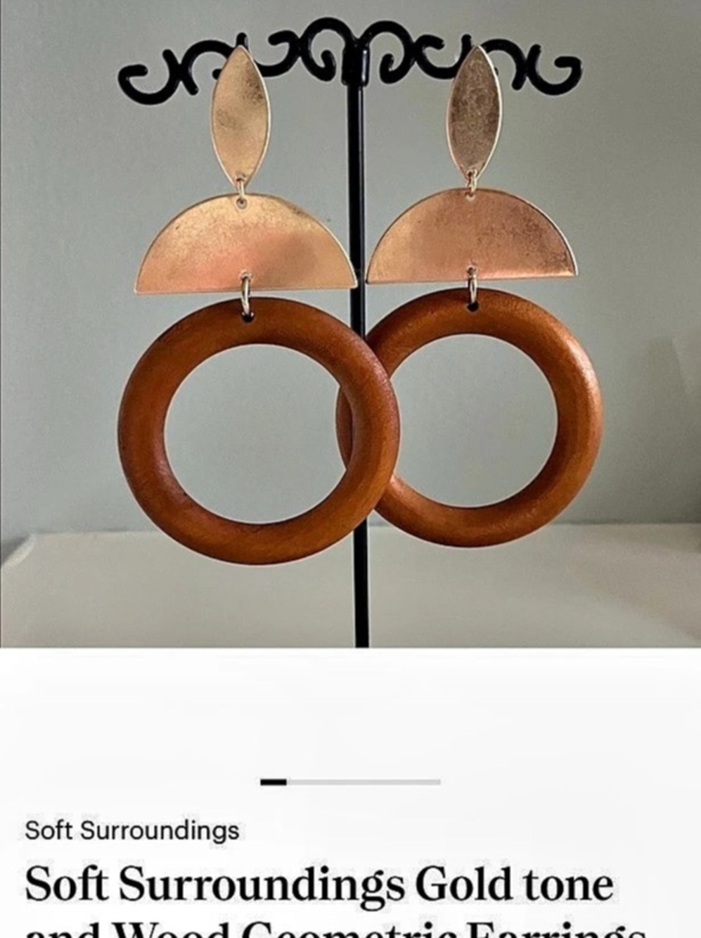 Soft Surroundings Safia Earring Geometric Wood Earrings in Brown & Gold NWT
